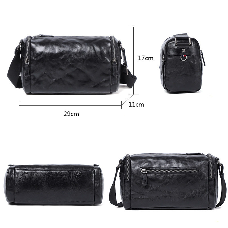 Túi đeo chéo nam da bò thật vân vân tay, túi đeo vai nhỏ gọn 29×11×17 cm — Màu đen