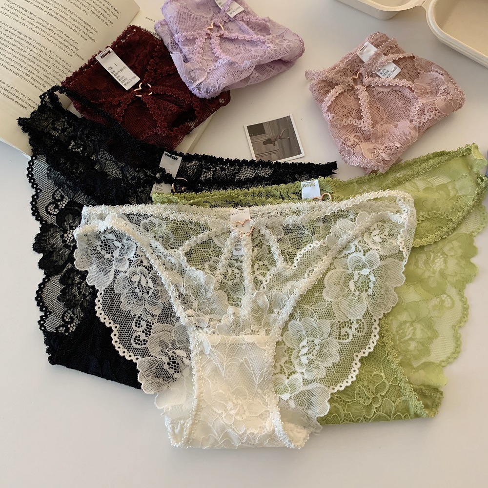 Pure Desire Light Luxury Lace Women's Underwear High-End Sexy Hip-Covering Mid-Waist Large Version Breathable Skin Friendly Large Size Underwear for Women