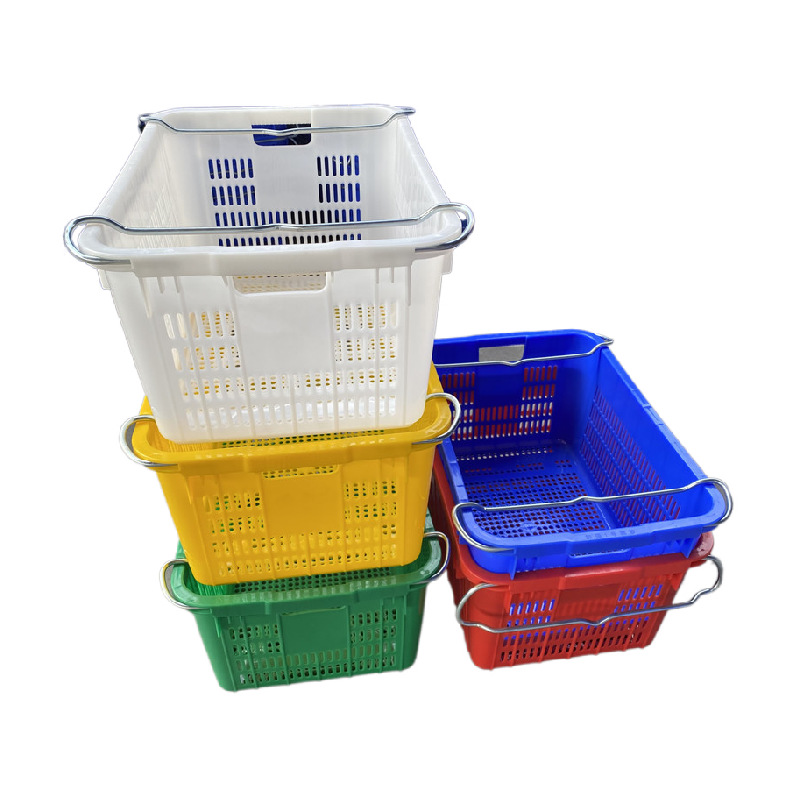 湖南加厚塑料菜筐 可烫金周转胶箩625*425*300mm铁耳箩筐现货