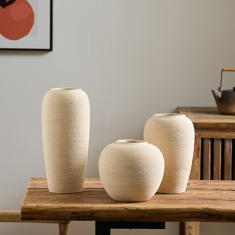 Retro Art Ceramic Vase Living Room Hydroponic Flower Arrangement Stoneware Jar Antique Old Rough Wabi-Sabi Style Decorative Ornaments