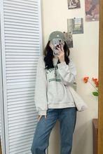 韩系灰色卫衣女春秋薄款2025年新款圆领宽松韩风字母印花长袖上衣