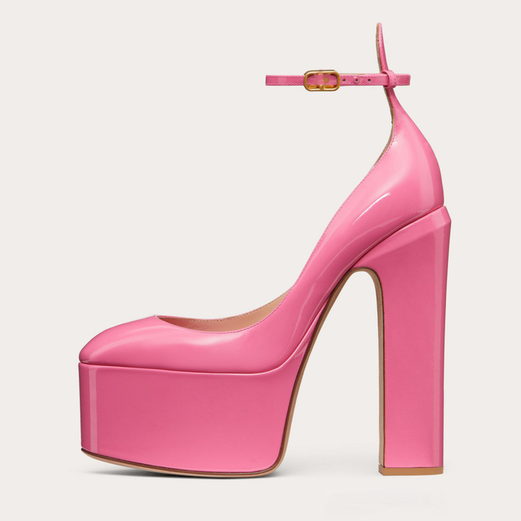 2023 summer new foreign trade round head thick heel super high heel shallow foot ring strap is equipped with catwalk large size single shoes women