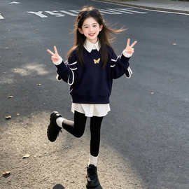 女童洋气早秋时尚卫衣新款甜美女大童中学生套头上衣宽松百搭童装