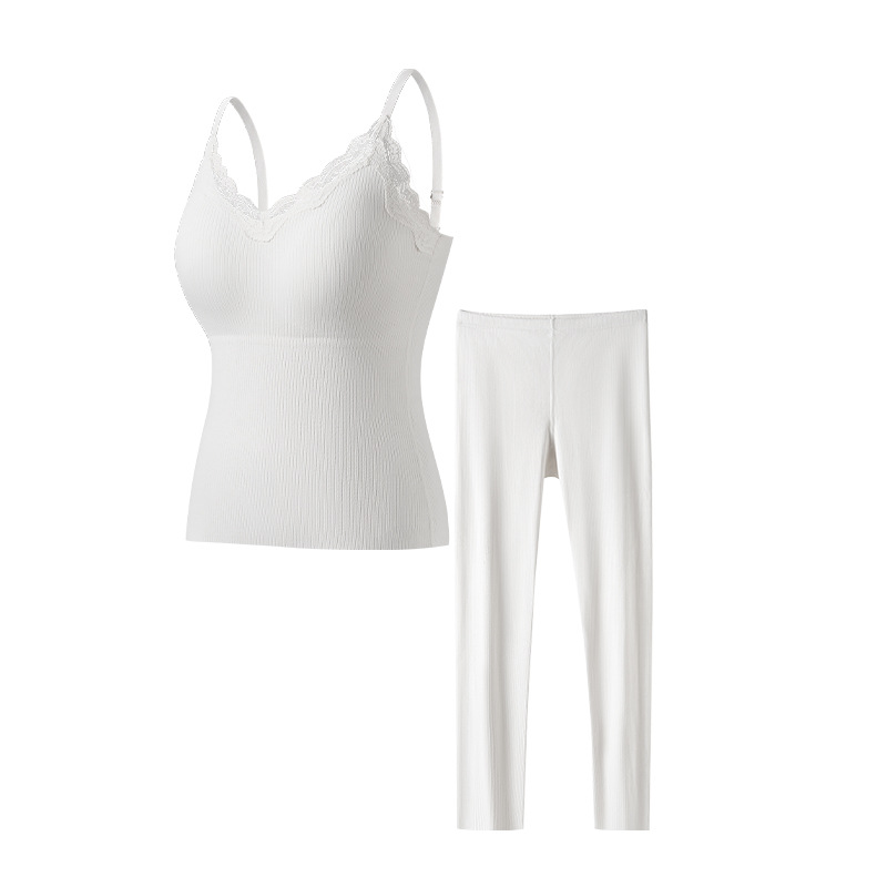 Finna Fu otoño invierno calentamiento ligero reúnido delgado con cabina de encaje con cojín de pecho integrado ropa interior sin marcas para mujeres