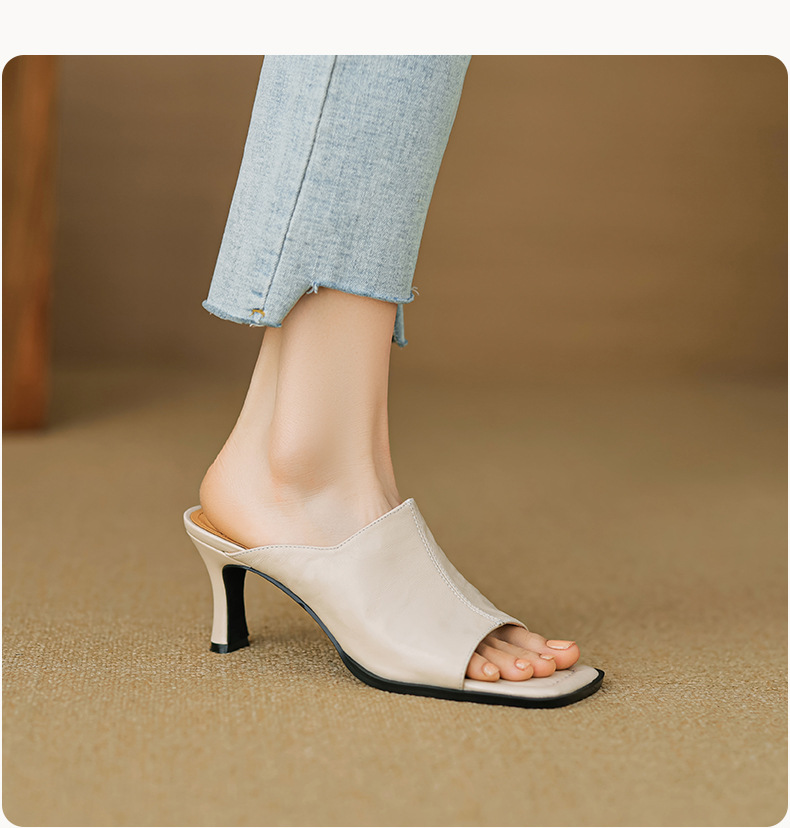 Sandal cao gót nữ hở mũi quai ngang da dê gót 7 cm kiểu Hàn Quốc — đen chi tiết 11