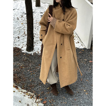 韩版氛围感立领毛呢外套女冬季新款宽松保暖高级感气质长款大衣