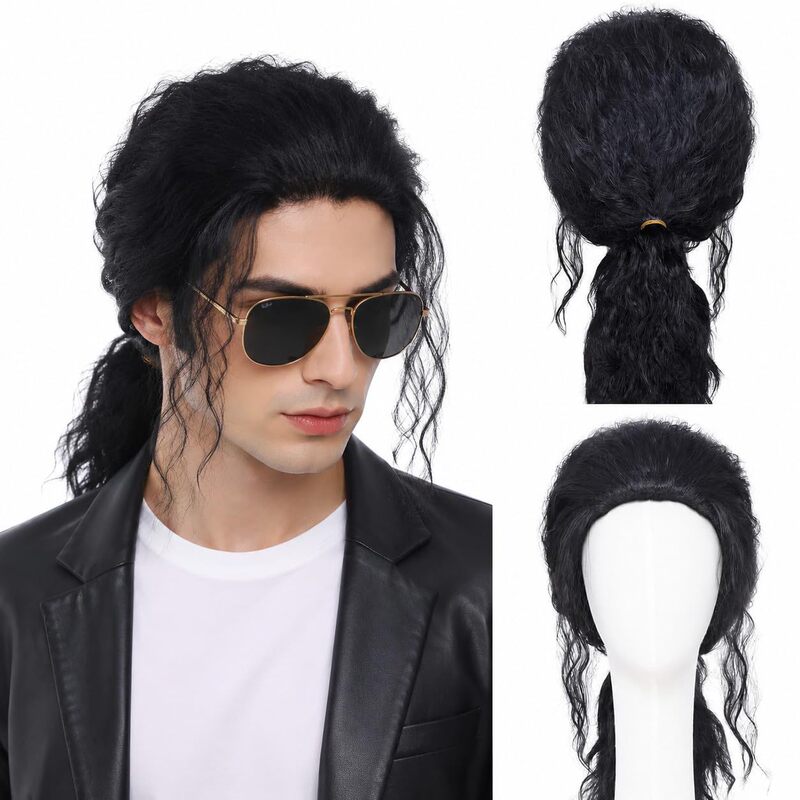 New European and American style Michael Jackson wig, black wool curly medium-length hair men's headgear for cosplay New European and American style Michael Jackson wig, black wool curly medium-length hair men's headgear for cosplay