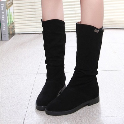 Boots winter Flat bottom Stovepipe pregnant woman Middle and high school dance Elastic force Suede Flat heel Boots On behalf of