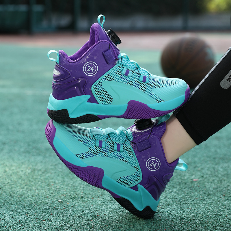 2023 Novas tendências esportivas respiráveis de malha resistente ao desgaste antiderrapante médio e grande para meninos tênis de basquete_voghion.com