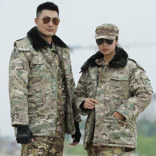 Camouflage cotton coat men's winter mid-length velvet thickened cold-proof CP labor protection women's army coat cotton jacket cotton coat