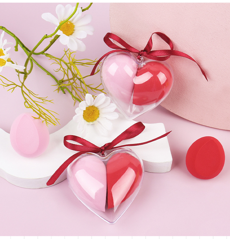 Sweet Double Heart Hydrophilic Non-latex Makeup Puff 2 Pieces display picture 1