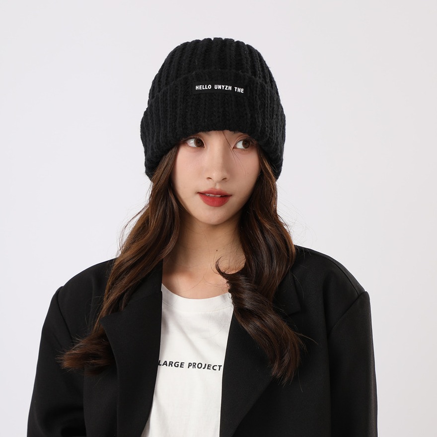 Couples pile up hats with yarn, versatile men women in autumn and winter, Korean knitted for warmth, big head loose hat_voghion.com