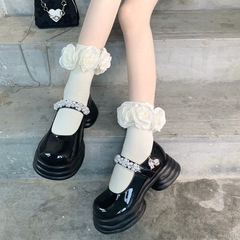 Japanese-style JK crew socks for women, summer rose surrounded stereoscopic mountain flower tea calf edge lace sock with design sense and Instagram trendy style