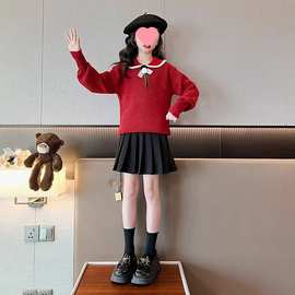 女童可爱针织衫毛衣秋冬新款女孩娃娃领韩系儿童洋气上衣冬季童装