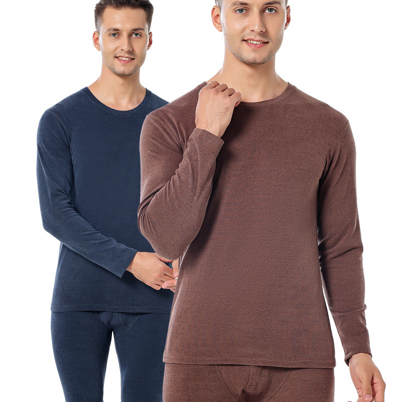 New Men's thermal underwear Zhudi double-sided brushed plush hot round neck long johns suit medium thick bottoming batch