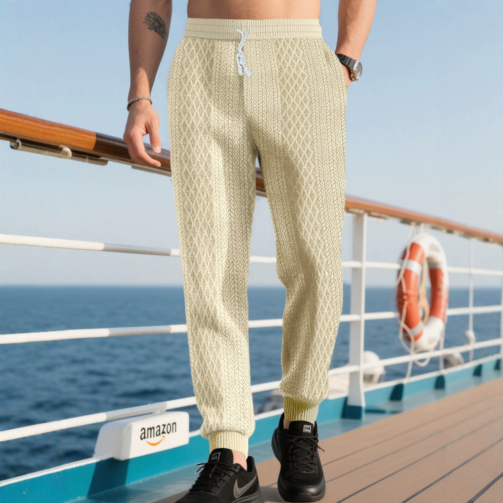 Nuevo nuevo estilo europeo y americano transfronterizo amazon hombre tela jacquard pantalones deportivos casuales callejera moda universal