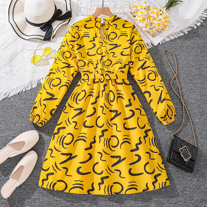 Mädchen Langarm Prinzessinnenkleid Mit Druck Für Den Herbst_voghion.com