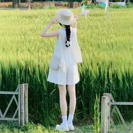 2025夏季穿搭小个子甜美减龄娃娃衫裙裤套装背心上衣裤子两件套女