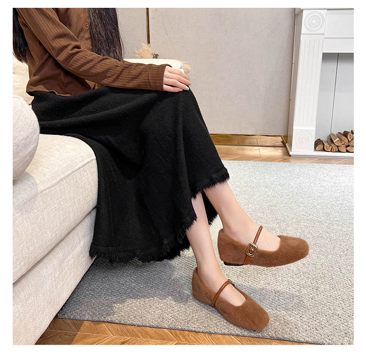 Giày Mary Jane nữ kiểu ballet một dây, gót vừa 3–6 cm, mũi tròn, tăng chiều cao, phủ nhung — Màu nâu đậm, Màu trà sữa, Màu trắng sữa chi tiết 28