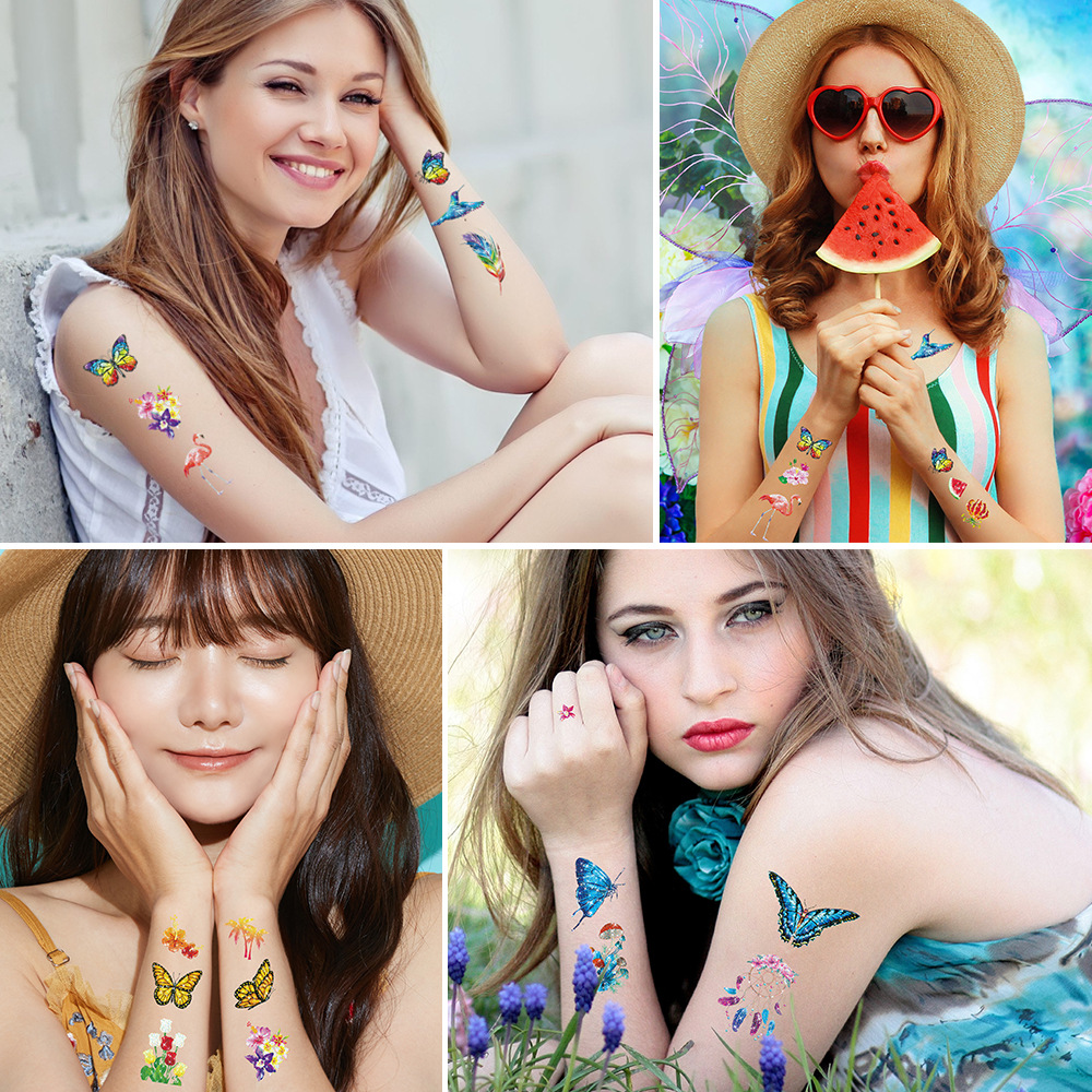 Nuevo brillo mariposa tatuaje pegatinas niños dibujos animados impermeable sexy chica actividad fiesta pegatinas temporales
