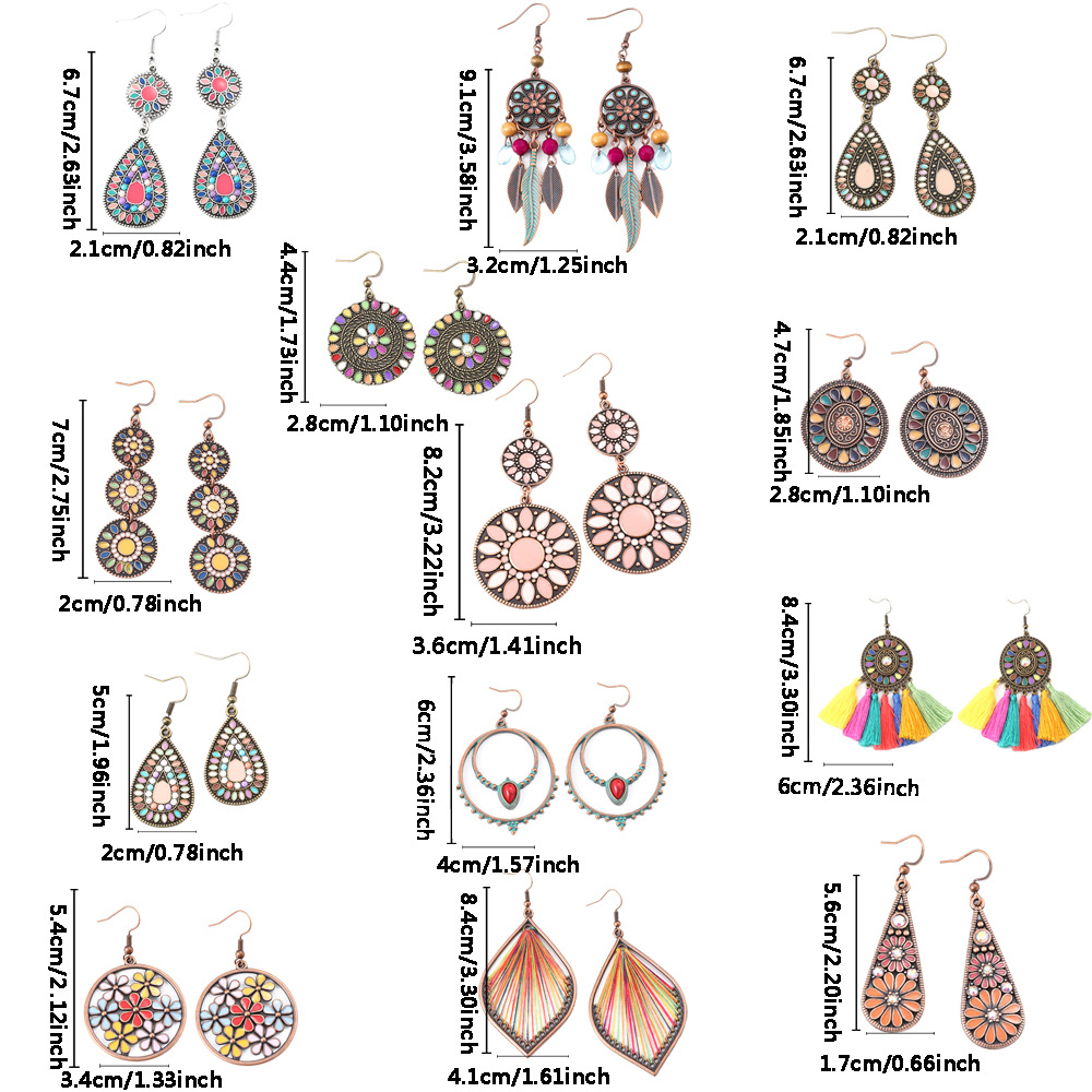 14g Weight Alloy Ear Needle Material Drop Earrings Classification 1 Pair Quantity Holiday, Street Occasion Zinc alloy Material Geometric Pattern All Seasons Season Women's Gender Polished Finish Ethnic Style, Bohemian Style 1 Pair Ethnic Style Bohemian Geometric Zinc Alloy Drop Earrings 无