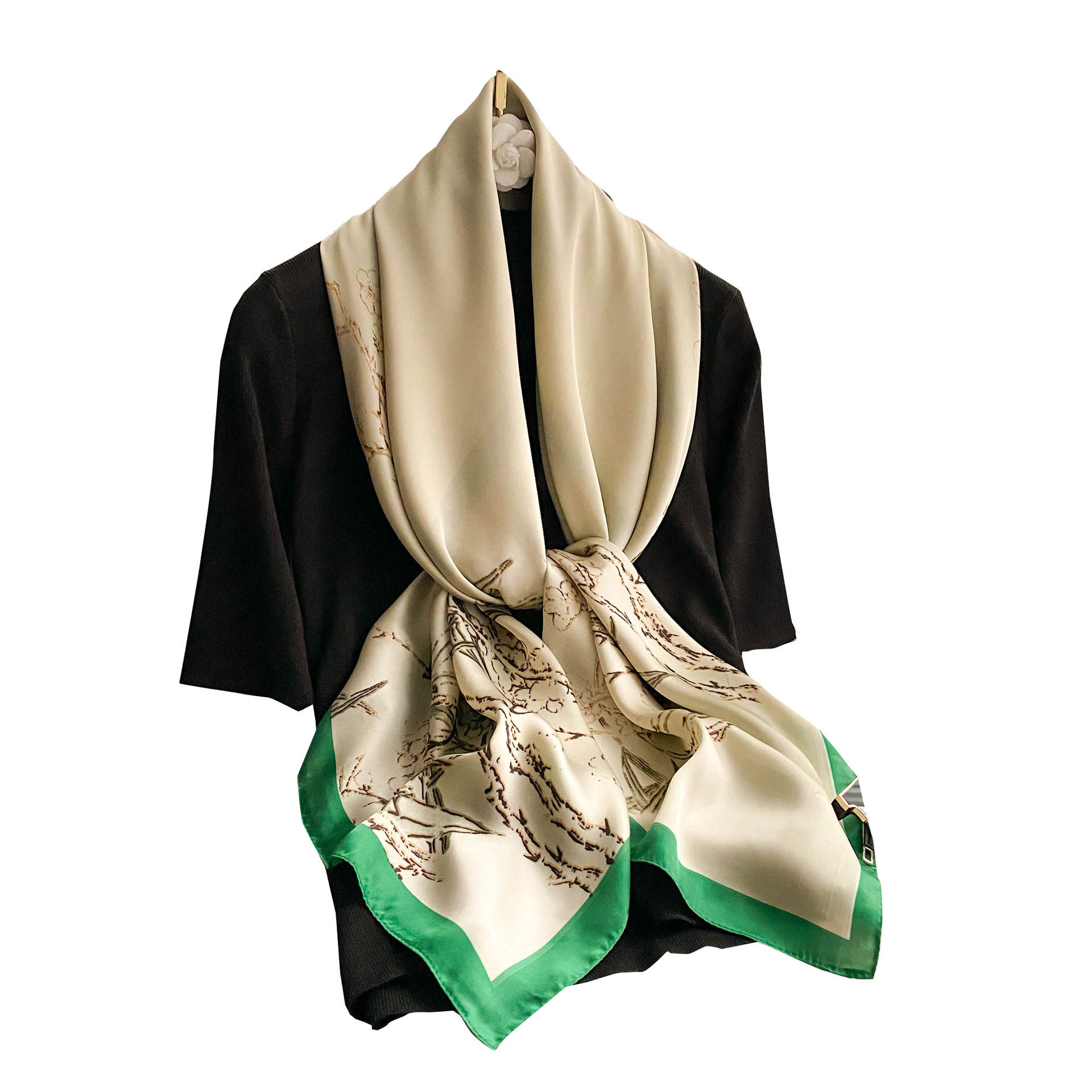 Silk Scarf Women's Imitation Silk Printed Square Scarf Decoration Air Conditioning Shawl Versatile Sunscreen Beach_voghion.com