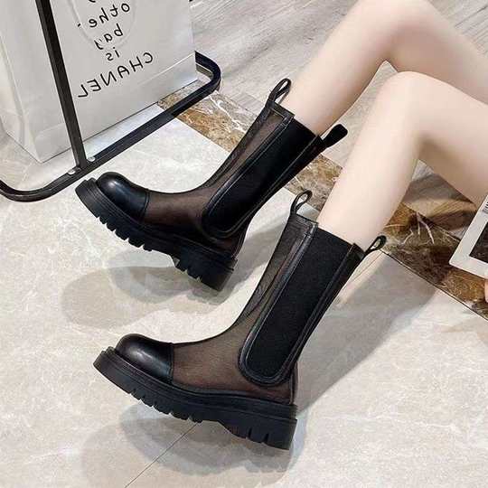 Mesh Short Boots for Women 2025 New Spring and Summer Breathable Chimney Chelsea Sandals Trendy Thick-Soled Thin Cut Out Boots