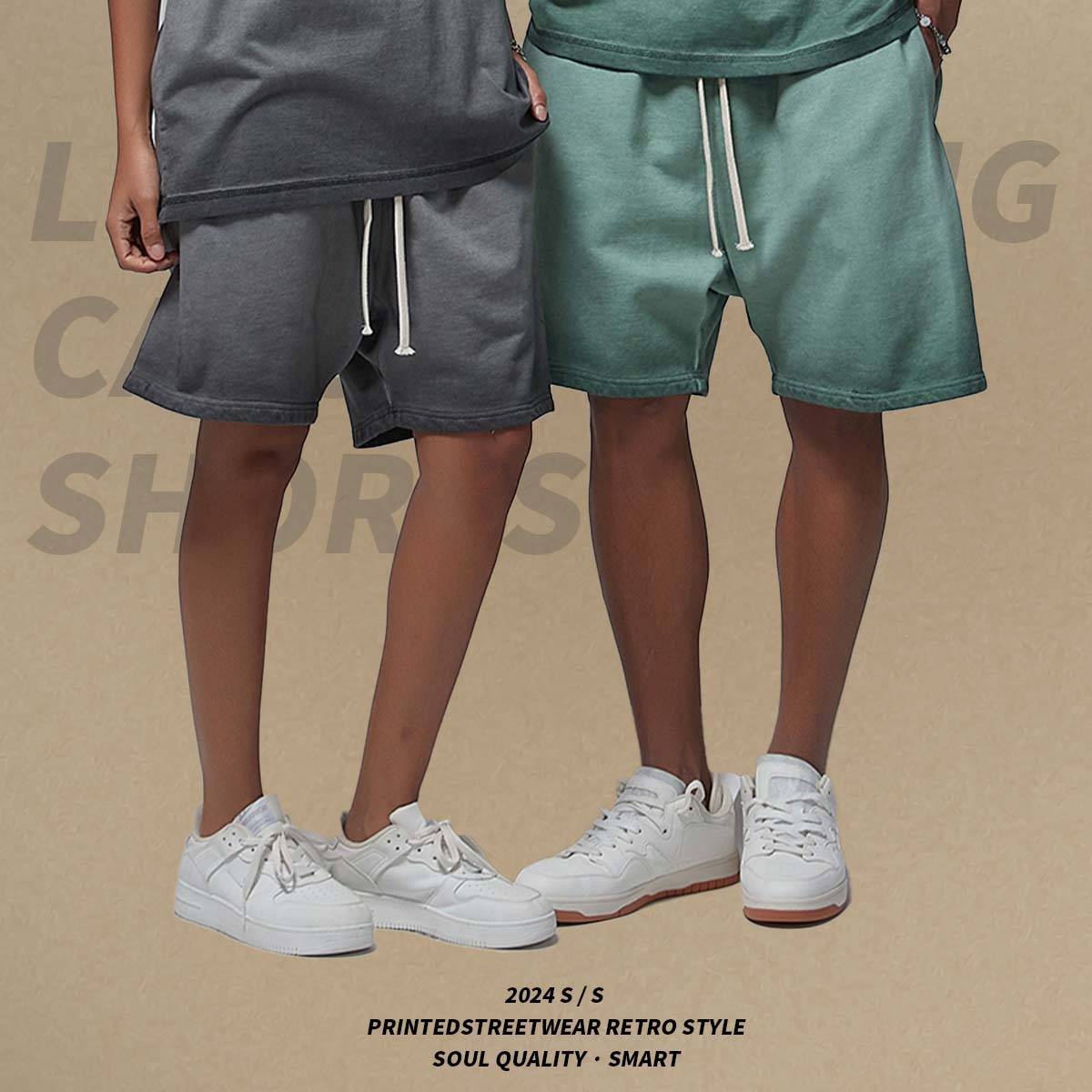 Pantalones cortos de verano para hombre, estilo vintage, delgados, con efecto desgastado, teñidos con cera, retro, de cinco puntos. image 4