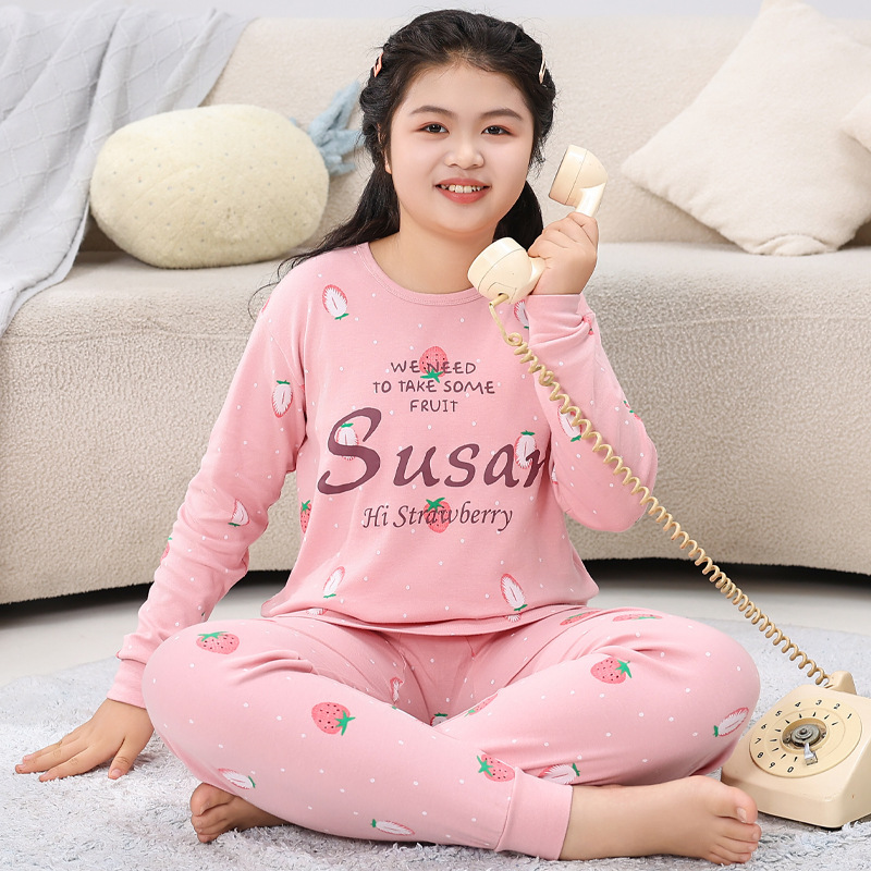 太った子供の秋の服の秋のズボンは太って、女の子のパジャマの太った女の子の純綿の下着のスーツの女性の中学生の綿のセーターをプラスします。|undefined
