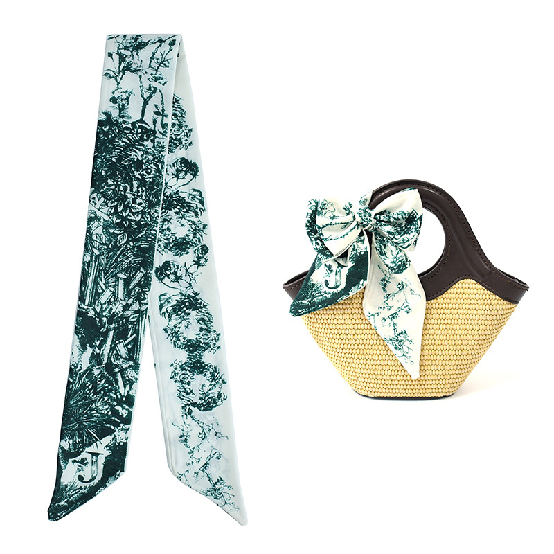 Primavera y verano de moda casual bolsa de decoración bufandas flores de seda de alta calidad 24 letras largas tiras multipropósito