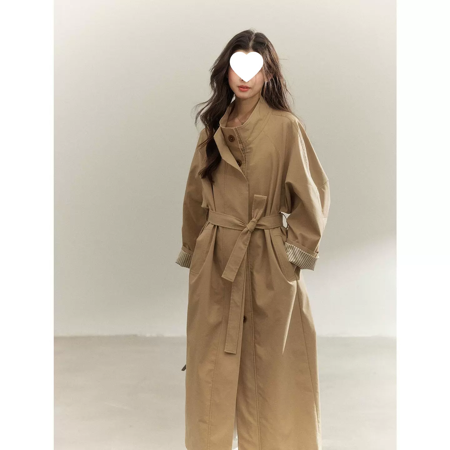 2025春秋季新款复古气质立领风衣女条纹袖宽松显瘦高级感长外套女