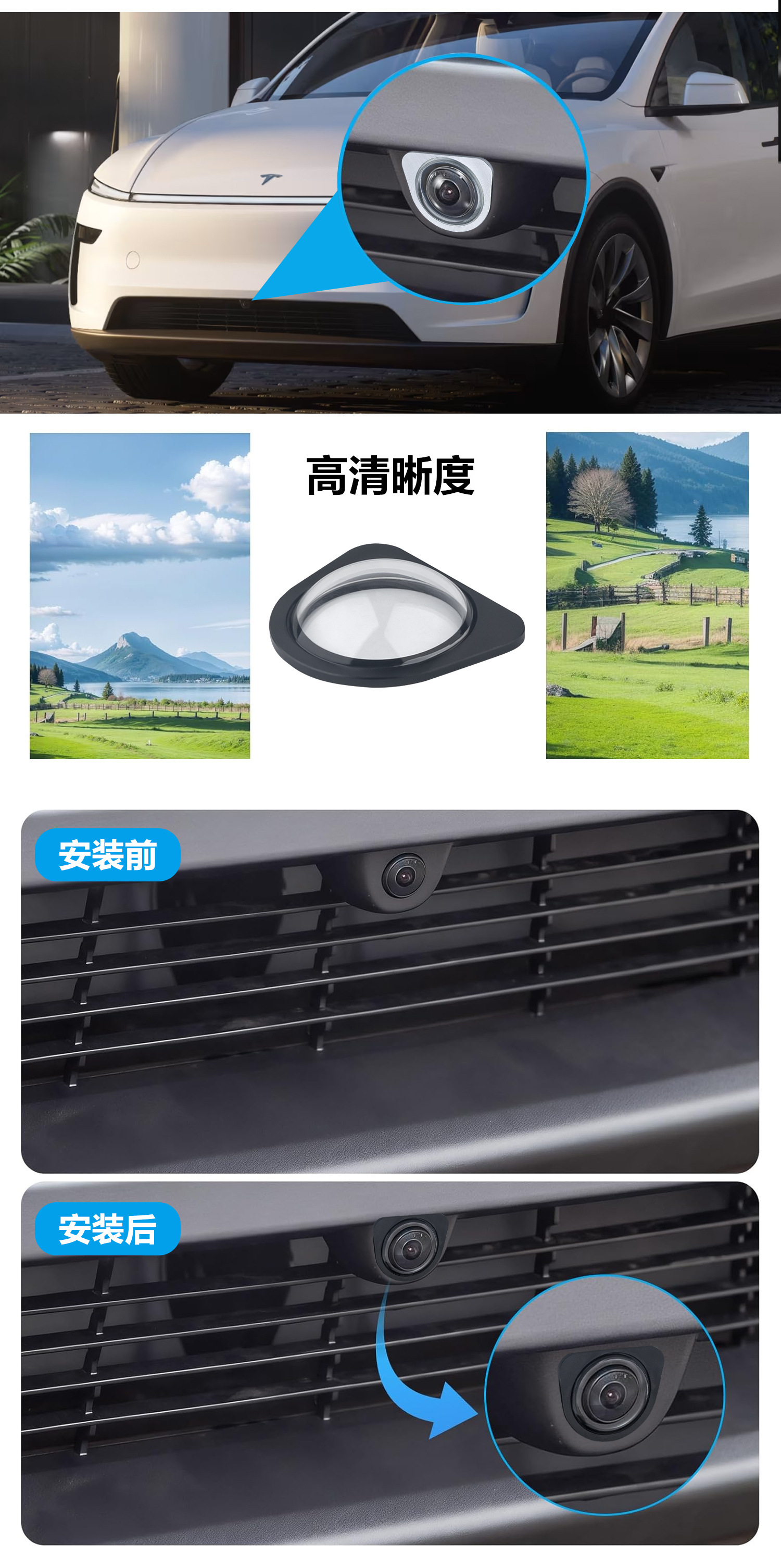 Suitable for Tesla's new Y/YL/3 front camera tempered glass protective lens, high-definition, scratch-resistant, impact-resistant cover