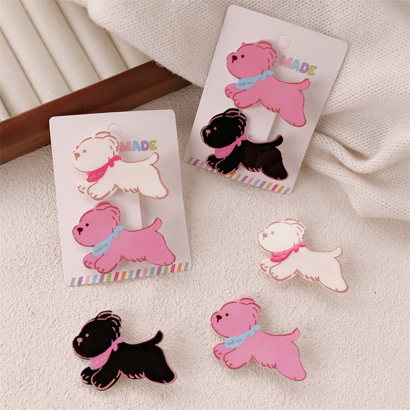 ¡Corre, perro! Caricatura encantadora cabello de niña con clip de cabello de mar con bufandas para perros adornamientos