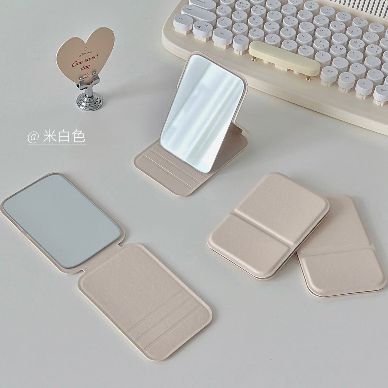 Espejo cosmético de escritorio portátil pequeño espejo color sólido pu cuero portátil plegable escritorio vestidor espejo conveniente espejo