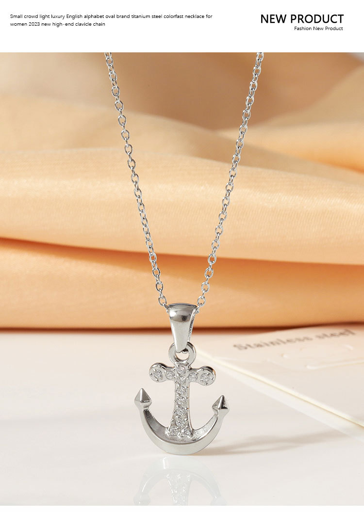 Collana semplice in acciaio al titanio con nave pirata vintage, stile hip hop, ancora, punk, non sbiadisce, con zircone femminile, catena per clavicola con senso avanzato_voghion.com