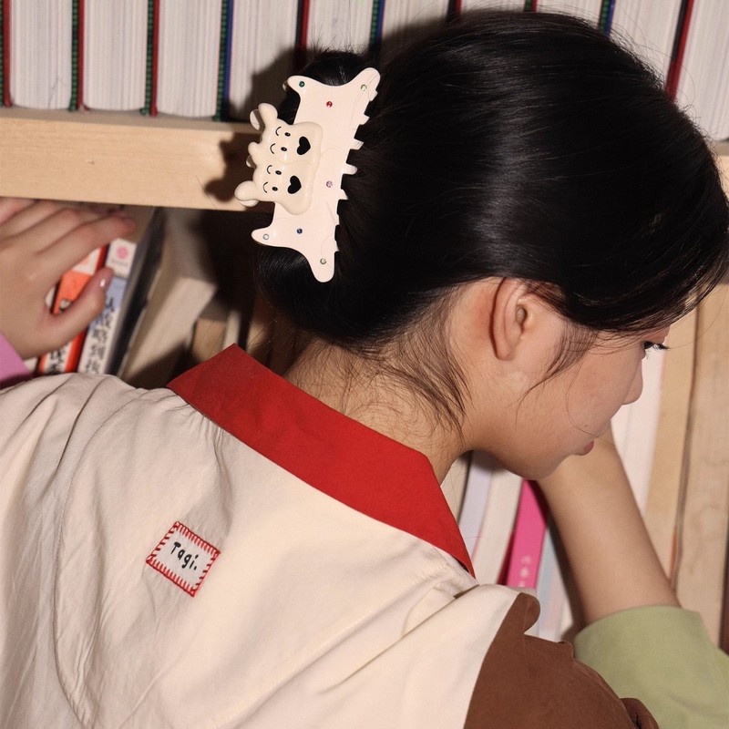 Tagi.「笑」2匹の子犬カラーダイヤモンドアクリルシームレスサメクリップかわいい酢酸ヘアグリッパー女性用|undefined