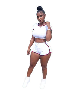 product - wholesale Women Clothing Solid Color Cotton Fabric Ribbon Sports Slim-Fitting Shorts Two-Piece Set - 13
