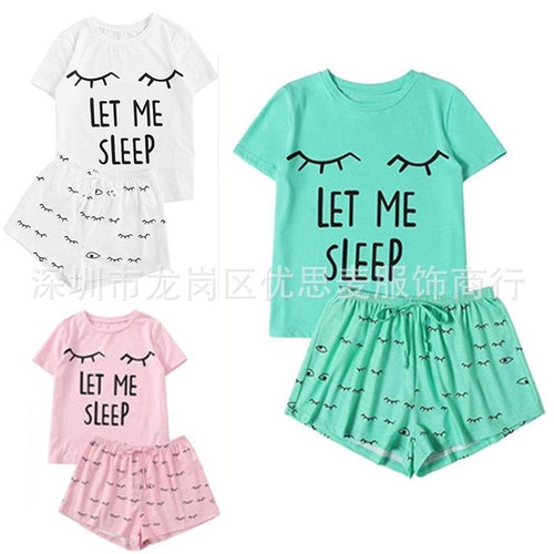 Exclusive Short-Sleeve T-Shirt, LET ME SLEEP, Personality European and American Fashion Home Set, Stylish and Cool