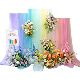 装饰假花户外仪式背景布置婚礼 彩虹仿真花拱门网红花艺布幔活动