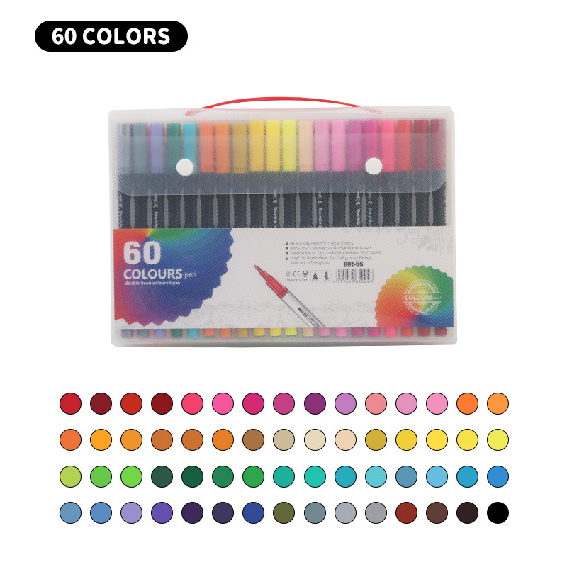 Bolígrafo de acuarela de doble cabeza en caja de pvc transfronterizo a base de agua para niños, bolígrafo de gancho de cabeza suave, pincel de pintura de anime de 120 colores