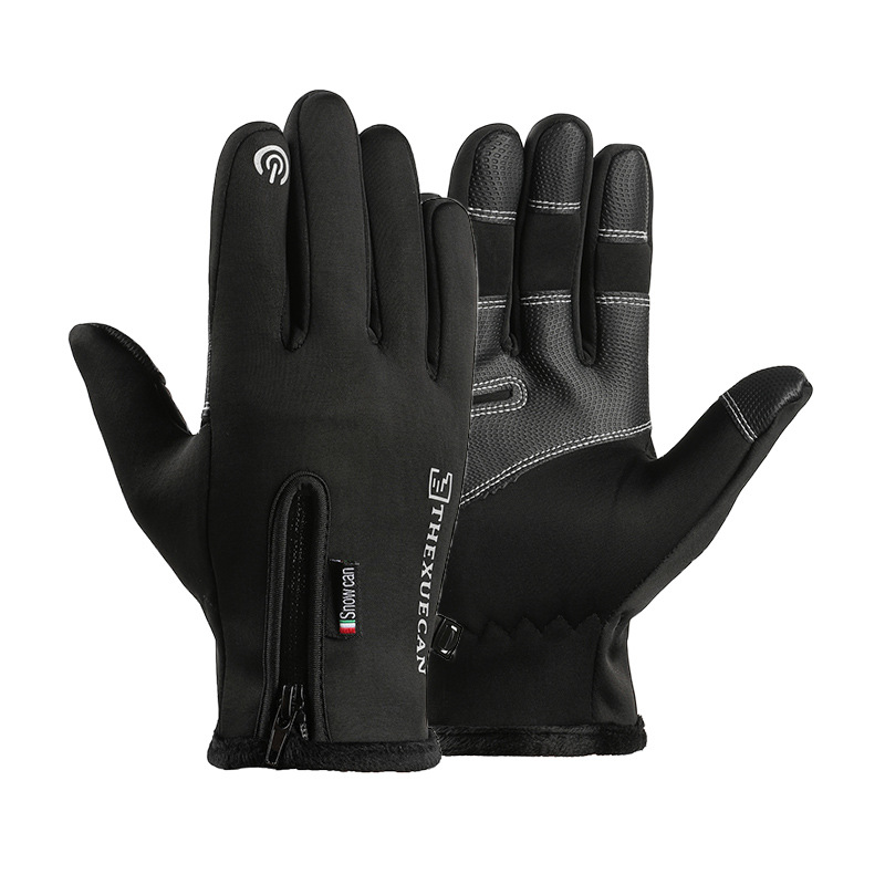 Guantes de ciclismo al aire libre para hombres y mujeres otoño y invierno deportivo cremallera impermeable a prueba de viento y guantes calientes de pantalla táctil de terciado grueso