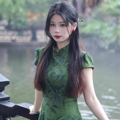 2025 新中国風ジャカード改良されたチャイナドレス女性の春の気質レトロ半袖ドレス