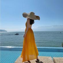 海边度假超仙雪纺连衣裙显瘦黄色性感大露背三亚巴厘岛旅游沙滩裙