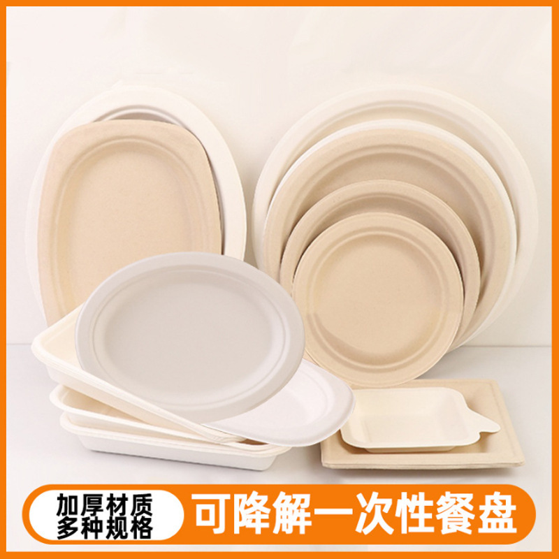 使い捨てサトウキビパルプ丸型紙皿、厚手ケーキ皿、ピクニックバーベキュー用正方形紙パルプボウル、食品グレード|undefined