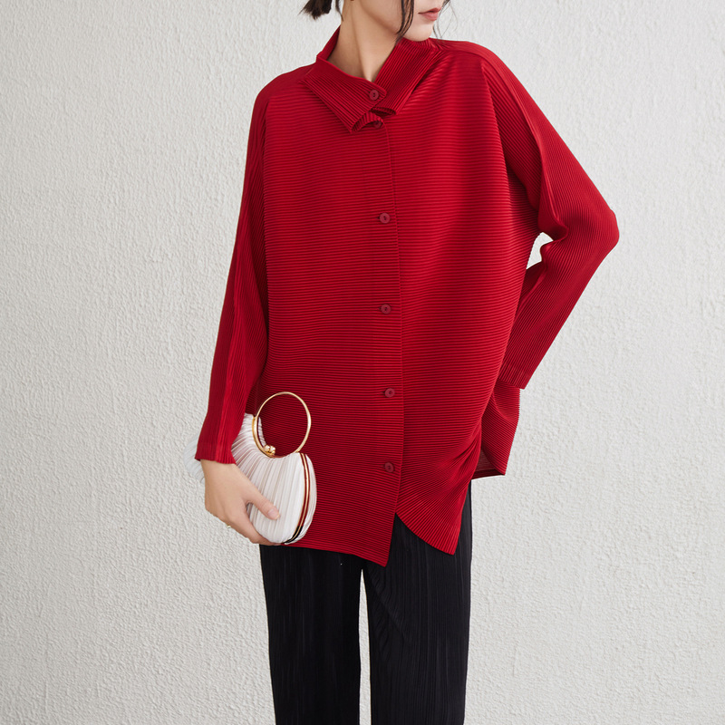 Factory Direct Sale Miyake New Pleated Trench Coat Loose Plus Size for Chubby Women, Slimming High-End Thick Material Top