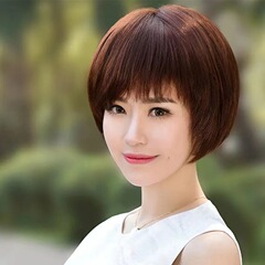 本物の髪のファッションの女性のショートヘアのかつらの女性の全体のカバー