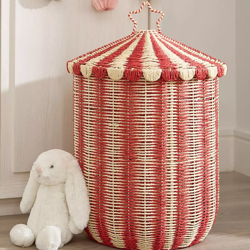 ✅Cesta de almacenamiento de piso de estilo nórdico, cesta de ropa sucia de ratán, cesta tejida, juguetes para el hogar, bocadillos, clasificación y almacenamiento de artículos diversos