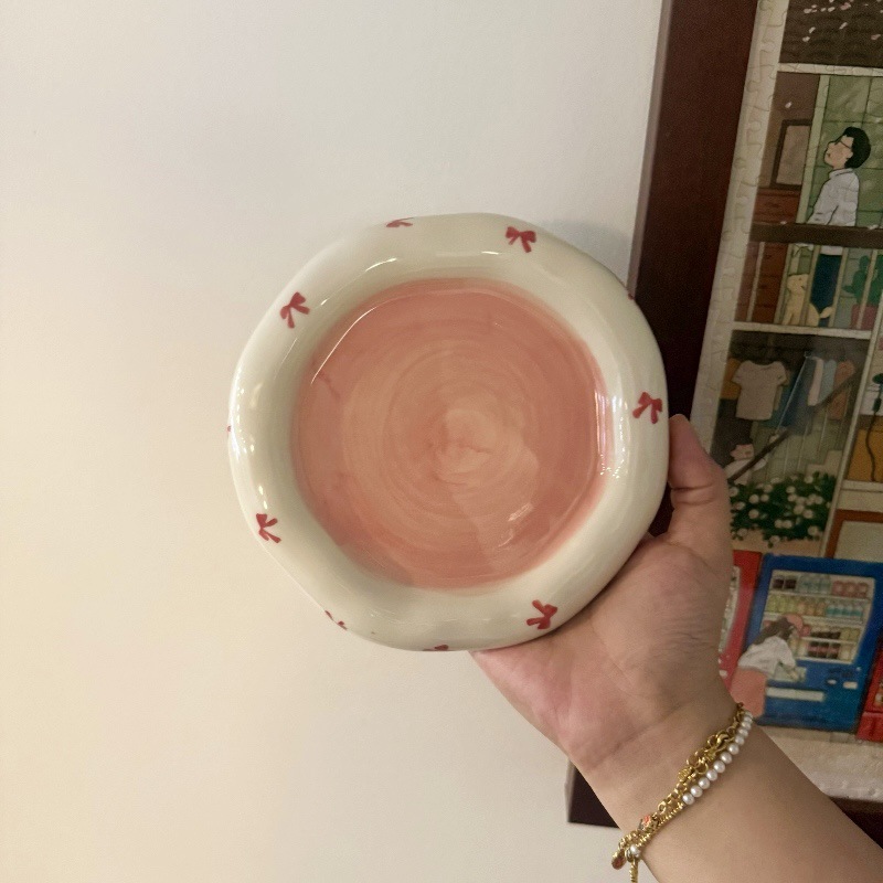 Estilo coreano, lazo pintado a mano, taza de café de cerámica, plato, taza y plato de alto valor, té de la tarde, plato de postre