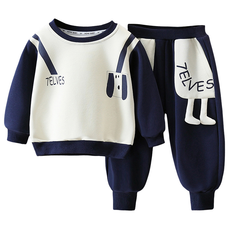 6114 traje de suéter para niños modelos de primavera y otoño 2025 nuevo estilo estilo occidental bebé dibujos animados otoño traje de dos piezas de moda para niños