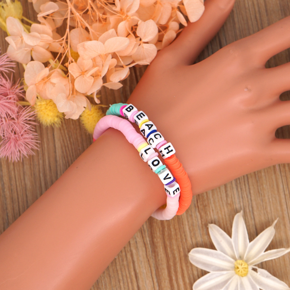 Fashion Letter Colorful Soft Clay Patchwork Pearl Bracelets display picture 3